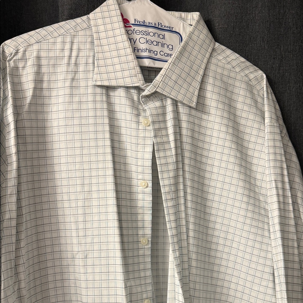 Michael Kors White and Blue Grid Dress Shirt